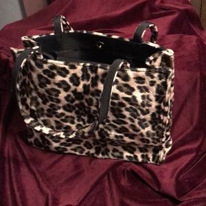 Leopard Print Fur Feel Fabric Snap Shut Purse